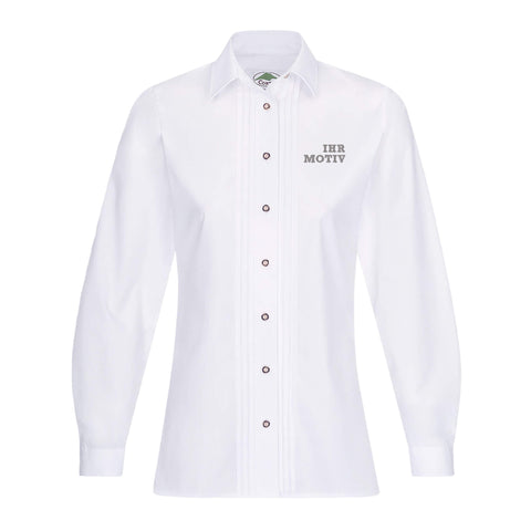 Taillierte Trachtenbluse in Weiß mit durchgehender Knopfleiste mit Hornknöpfen