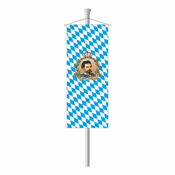 Bannerfahne Bayern weiß/blaue bayerische Raute mit König Ludwig