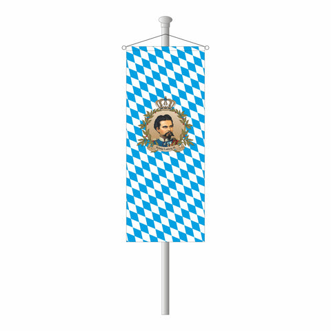 Bannerfahne Bayern weiß/blaue bayerische Raute mit König Ludwig