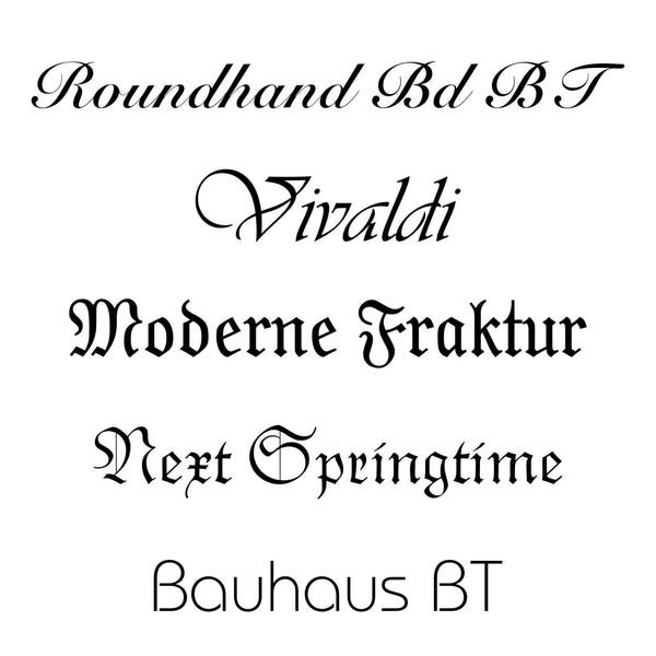 Schriftarten zur Auswahl der lustigen Feuerwehrurkunden