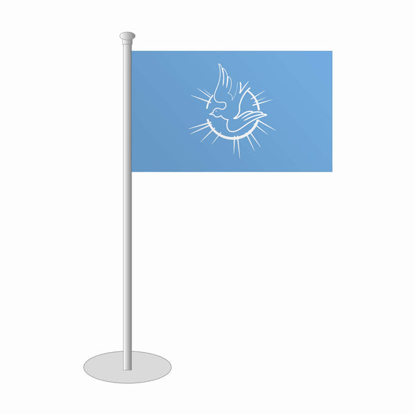 Kleinfahne als Friedensfahne, bedruckt in blau mit weißen Symbolen – Fahnen  Koessinger GmbH