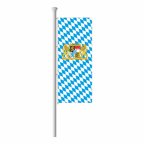 Hissfahne mit bayerische Raute weiß/blau und Bayern Wappen und Löwen