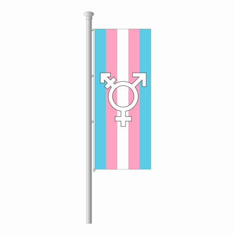 Transgender Hissfahne im Hochformat mit Symbol