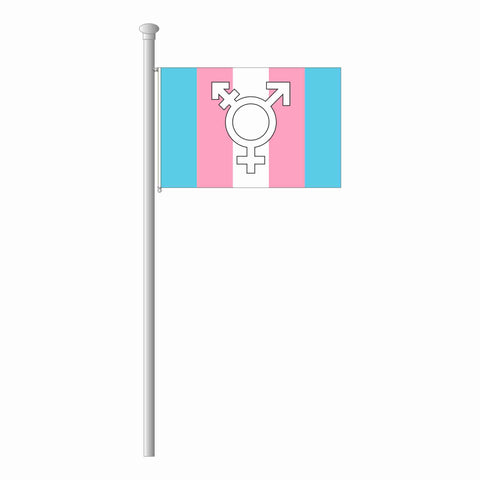 Transgender Hissflagge im Querformat mit Symbol
