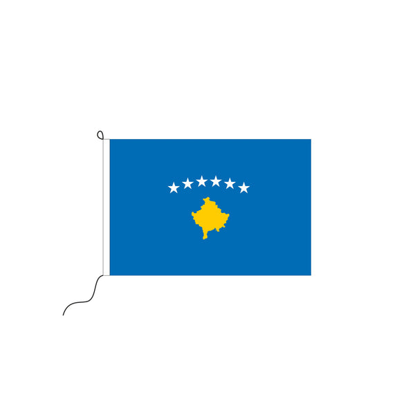 Kosovo Hissflagge im Querformat, blau-weiß-gelb hochwertig bedruckt –  Fahnen Koessinger GmbH
