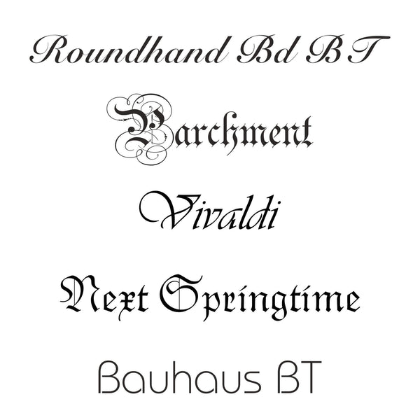 Auswahl der Schrifttypen für Musikurkunden