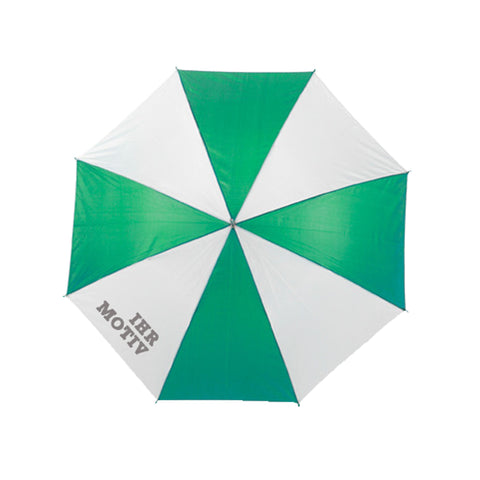 Grün-weißer Regenschirm mit abgerundetem Griff