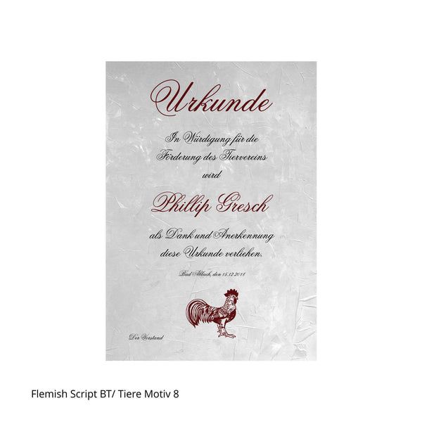 Urkunde für Ehrungen von Kleintierzuchtvereinen