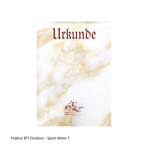 Stilisiertes Reitsport-Motiv auf marmorierter Urkunde
