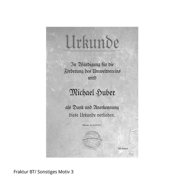 Globus auf grauer Urkunde für Schausteller