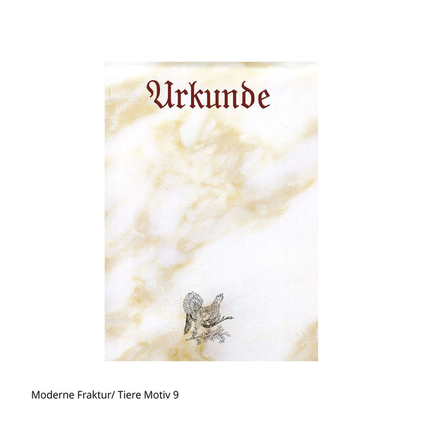 Auerhahnmotiv auf marmorierter Urkunde