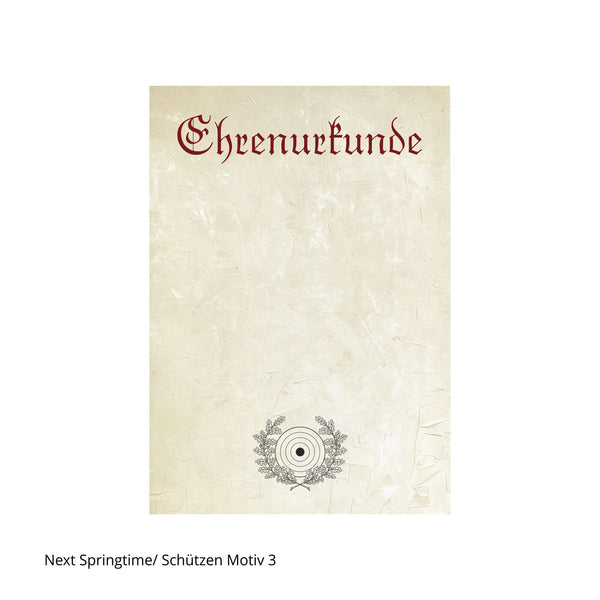 Schießscheibe mit Eichenlaubkranz auf Ehrenurkunde