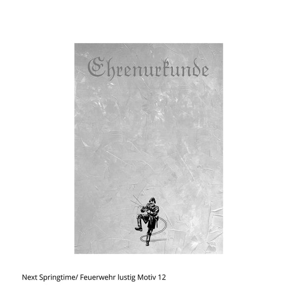 Ehrenurkunde mit Motiv spritzender Feuerwehrmann