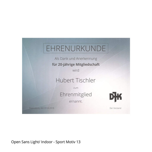 DJK-Motiv in schwarz auf Ehrenurkunde im Querformat