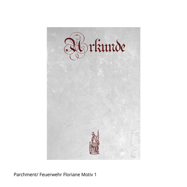 Florianfigur auf Urkunde in grau