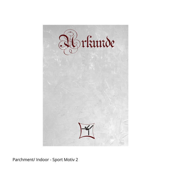 Turn-Piktogramm auf Urkunde mit Kopftext in Parchment