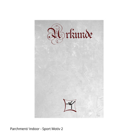 Turn-Piktogramm auf Urkunde mit Kopftext in Parchment