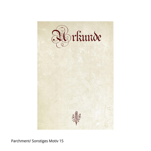 Blumenmotiv auf Urkunde mit Kopftext in Parchment Schrift