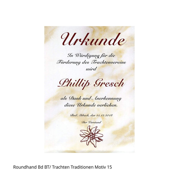 Edelweiß Motiv 15 auf beschrifteter Urkunde