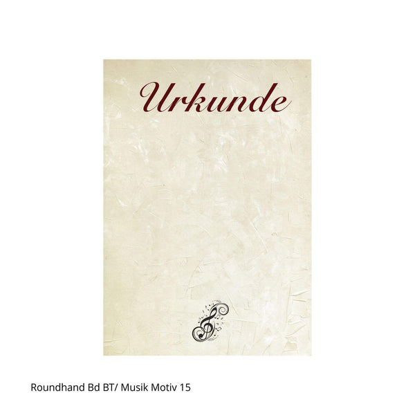 Kunstvoll verzierter Notenschlüssel auf Urkunde