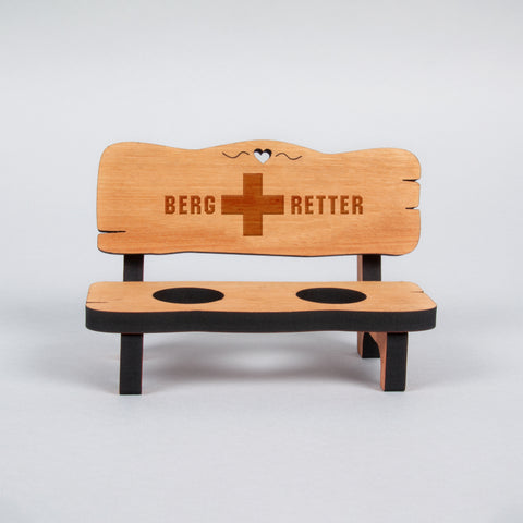 Schnapsbank mit 2 Gläsern Bergretter