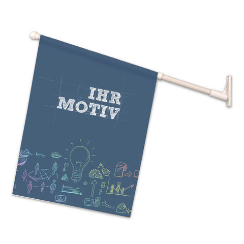 Kioskfähnchen mit weißer Plastikhalterung, doppelseitig bedruckt mit Werbung