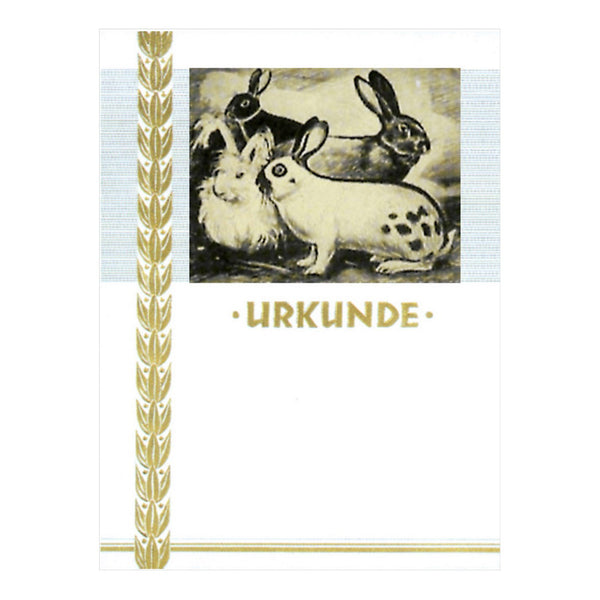 Urkunde mit Motiv Kaninchenzucht
