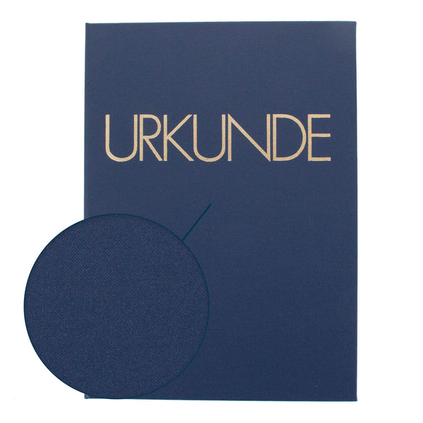 Blaue Leinen-Urkundenmappe mit Detailansicht