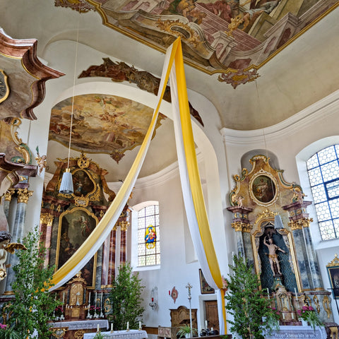Dekorationstuch für Kirche gelb/weiß - 80 cm Breite