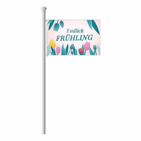 Frühlingsfahne - endlich Frühling Hissflagge im Querformat