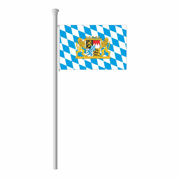 Flagge Bayern mit Streifen und Wappen 110 g/m²