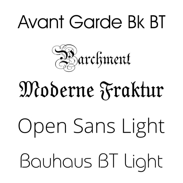 Auswahl erhältlicher Schriftarten für die Urkunden und Ehrenurkunden im Indoorsport