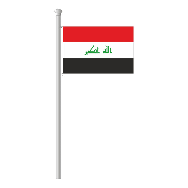 Irak rot-weiß-schwarze Hissflagge im Querformat, grüne Schrift