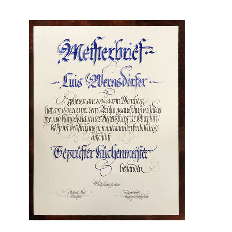 Kalligrafierte Urkunde ohne Wappen und Logo
