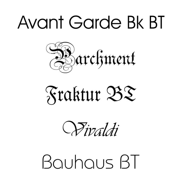 Erhältliche Schrifttypen für religiöse Urkunden