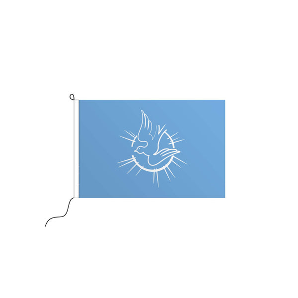 Kleinfahne als Friedensfahne, bedruckt in blau mit weißen Symbolen