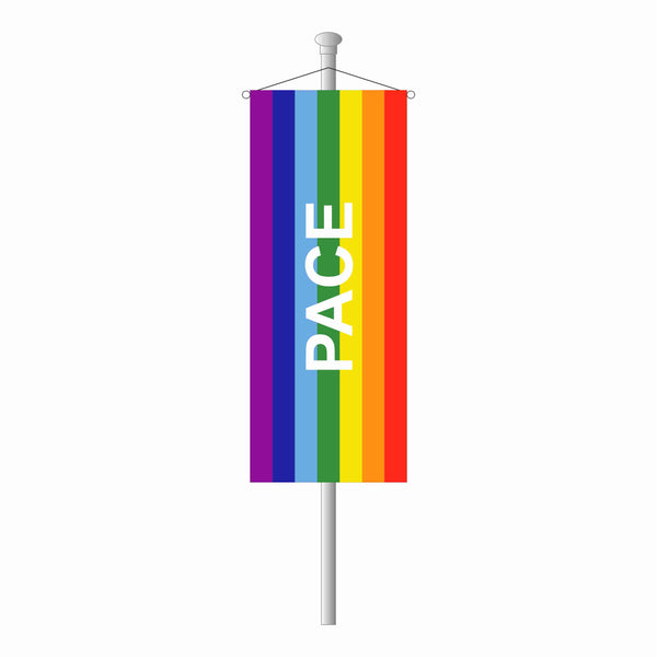 Regenbogen Bannerfahne, sieben Streifen, mit PACE, Friedensbewegung – Fahnen  Koessinger GmbH