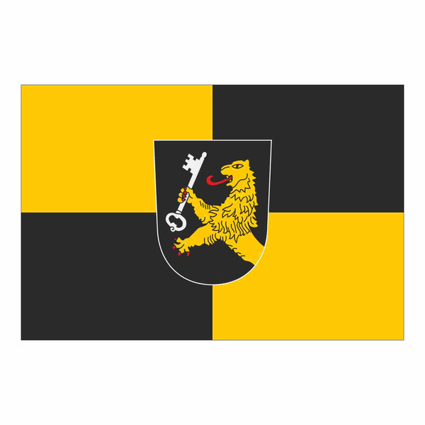 Das Wappen der Ortsgemeinde Selzen auf der Flagge