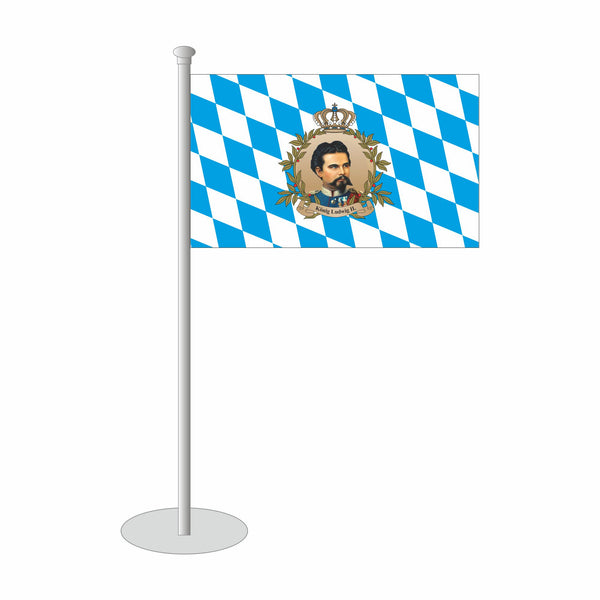Tischfähnchen Bayern, bayerische Raute mit König Ludwig