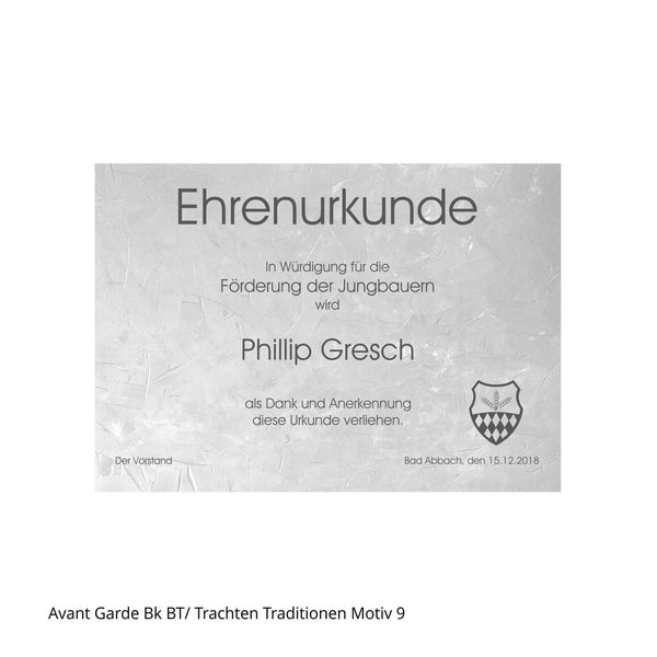 Mit Wunschtext beschriftete Ehrenurkunde