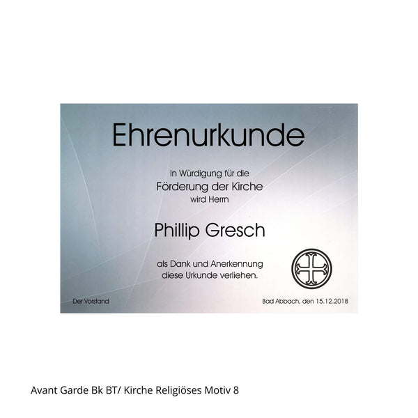 Ehrenurkunde im Querformat mit Kreuzmotiv