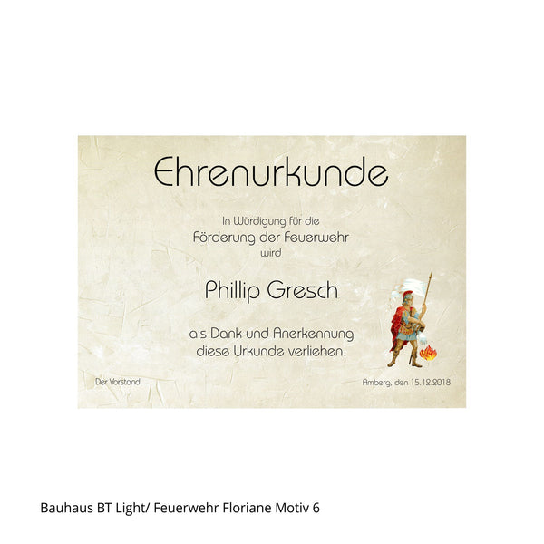 Ehrenurkunde mit farbigem Florian