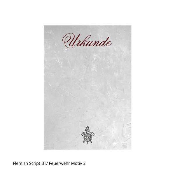 Feuerwehrrad mit Beilen auf Urkunde im Hochformat