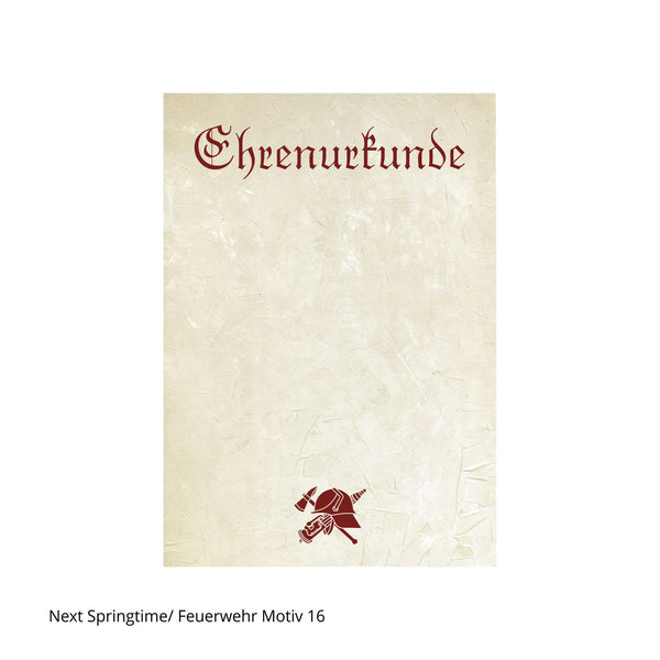 Ehrenurkunde mit Feuerwehrmotiv 11 Helm und Werkzeuge