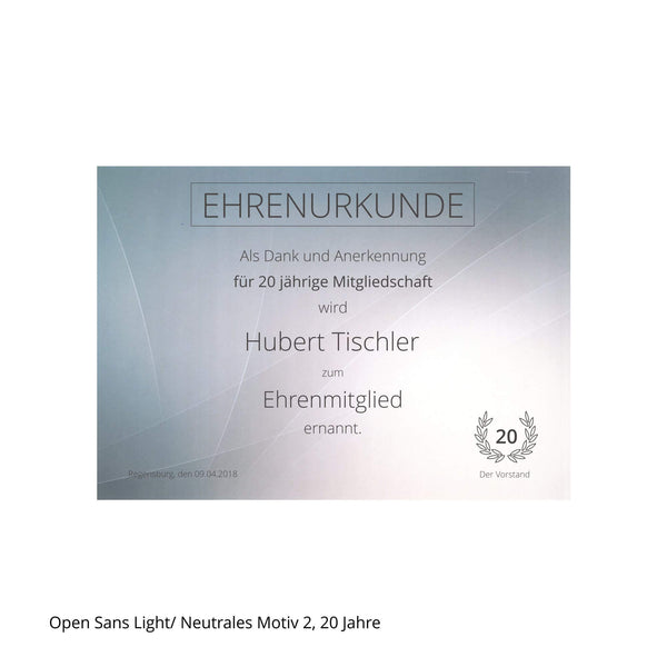 Ehrenurkunde mit Kranz und Zahl 20