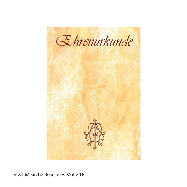 Ehrenurkunde in Schriftart Vivaldi mit kirchlichem Motiv