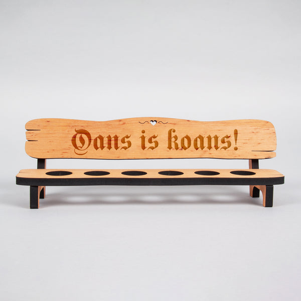 Schnapsbank mit 6 Gläsern Oans is koans