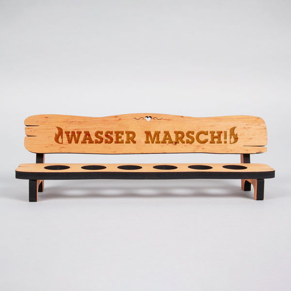 Schnapsbank mit 6 Gläsern Wasser marsch