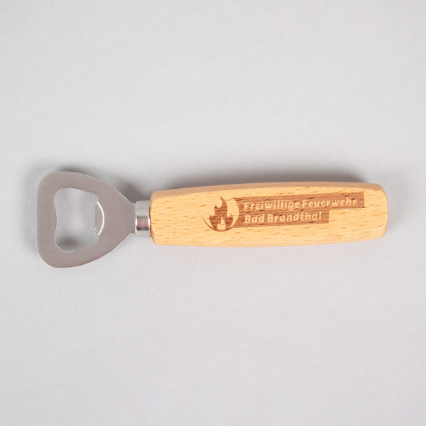 Flaschenöffner aus Buchenholz individualisiert