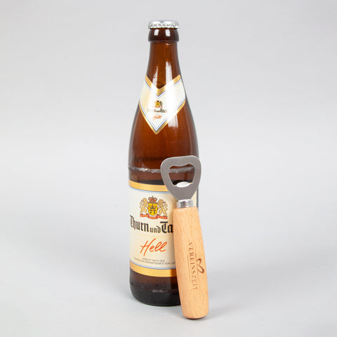 Flaschenöffner aus Buchenholz individualisiert